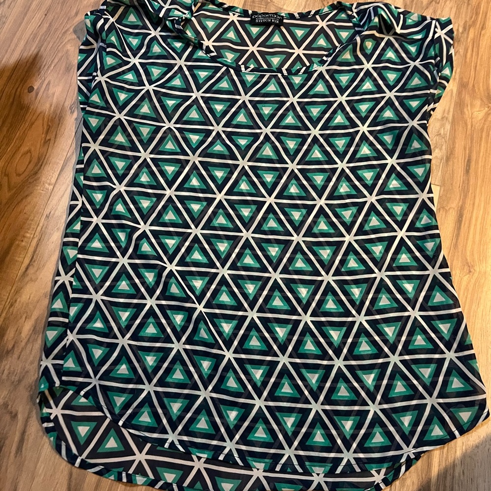 Papermoon Green and navy Triangle Pattern Blouse